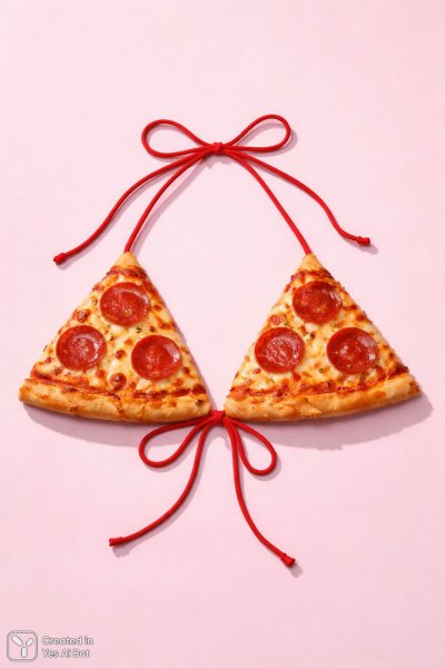 Пицца-купа: Игривый дизайн с пепперони и розовым фоном. Картинка из нейронной сети Sora Images