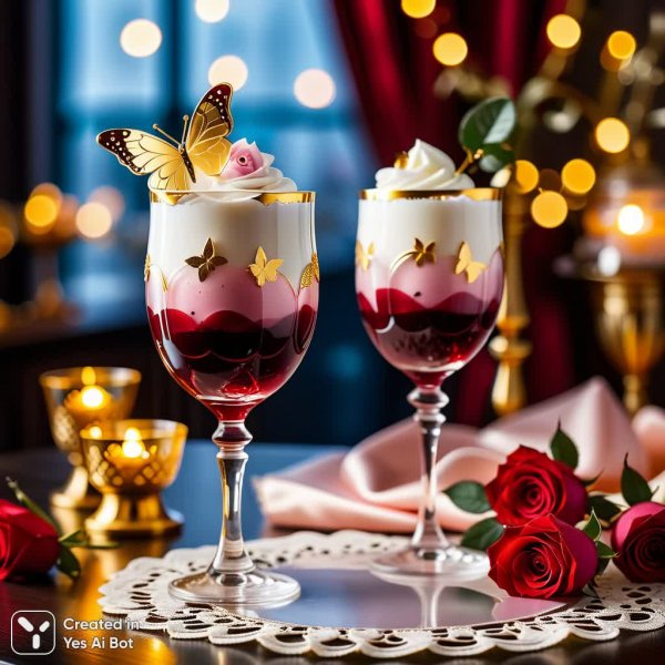 Роскошный десертный коктейль в изысканной атмосфере зимнего вечера. Нейронная сеть Stable Diffusion