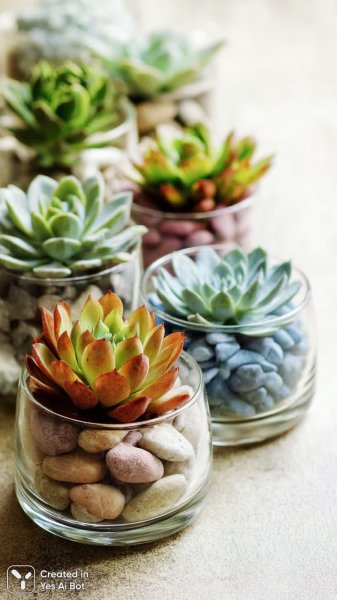 Суккуленты в стекле: минимализм и красота природных текстур. Генерация из нейронной сети Миджорни