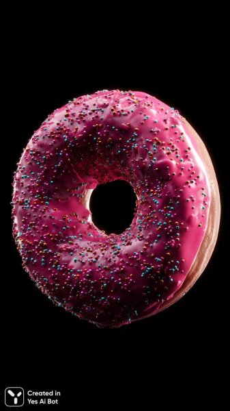 Розовый пончик с малиновыми брызгами и детальной текстурой макросъемки. Нейронная сеть Midjourney