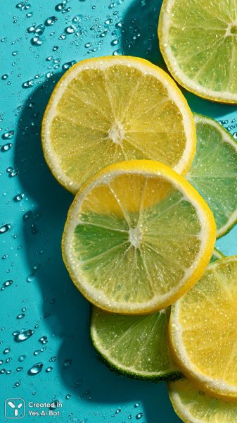 Сочный цитрус: свежесть лимона и лайма в ярких деталях. Изображение из нейронной сети Midjourney