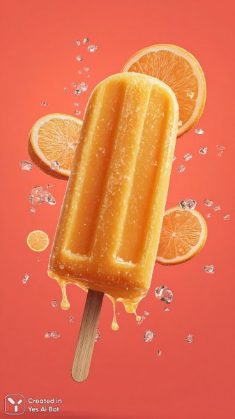 Летнее наслаждение: тающий апельсиновый пломбир в ярком свете. Изображение из нейросети Midjourney