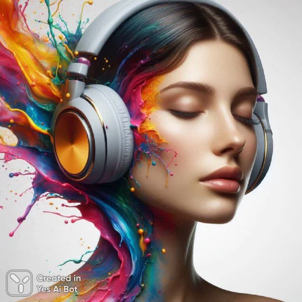 Музыка и краски: гиперреалистичный портрет в золотом свете. Картинка из нейронной сети Dalle 3