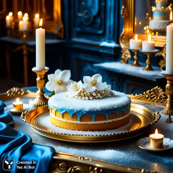 Волшебный десерт королевского величия: сказочный торт в зимнем дворце. Нейросеть Stable Diffusion