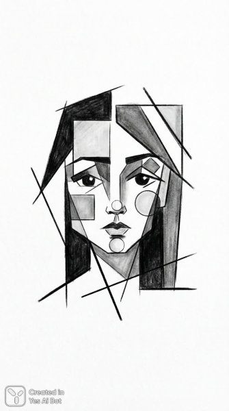 Черно-белый портрет девушки в стиле кубизма. Картинка из нейронной сети Nano-Banana