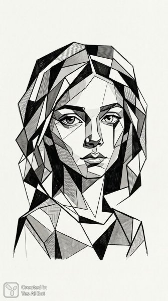 Черно-белый кубизм: геометрическая элегантность и минималистичный портрет. Генерация из нейросети NanoBanana