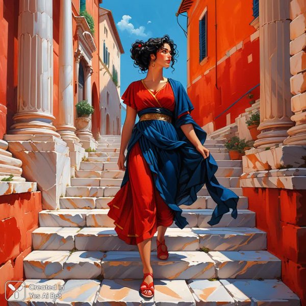 Римская сцена: женщина и мужчина у подножия мрамора. Генерация из нейронной сети Стейбл Дифьюжен