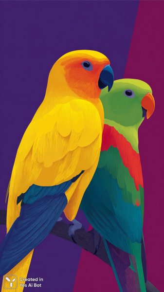 Яркие попугаи: контраст цветов и современного стиля иллюстрации. Нейронная сеть Midjourney