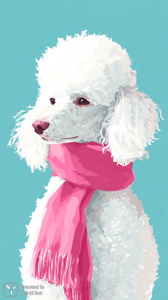 Пудель в розовом шарфе: современная иллюстрация с геометрией и нежностью. Изображение из нейронной сети Миджорни