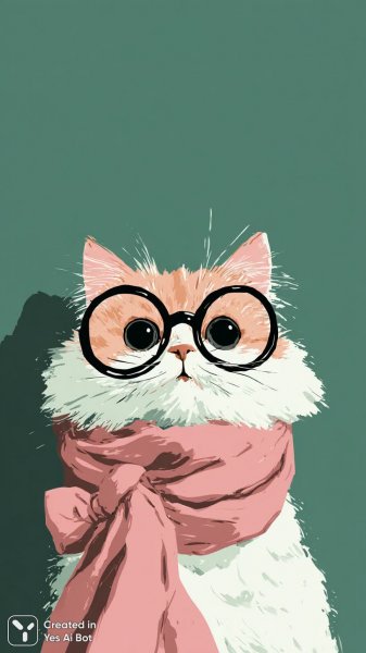 Игривый кот в очках и шарфе: стильная иллюстрация в ярких тонах. Генерация из нейросети Midjourney