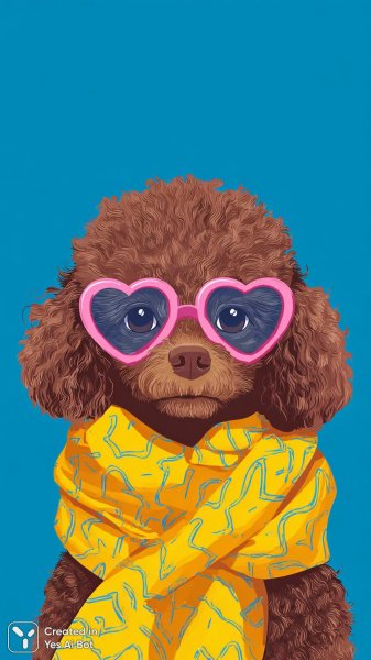 Милый пес в розовых очках и ярком шарфе: минималистичная иллюстрация стиля. Генерация из нейросети Midjourney