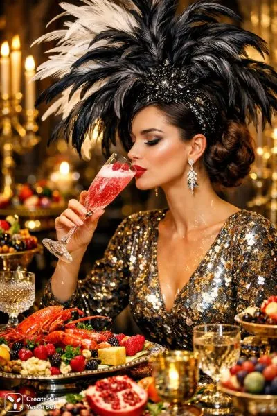 Изысканная мода и роскошный пир: феерия красок и изящества в деталях. Нейронная сеть Sora Image