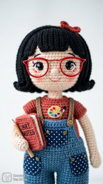 Кукла вязаная: дерзкий образ в стиле косплей и ретро. Изображение из нейронной сети NanoBanana