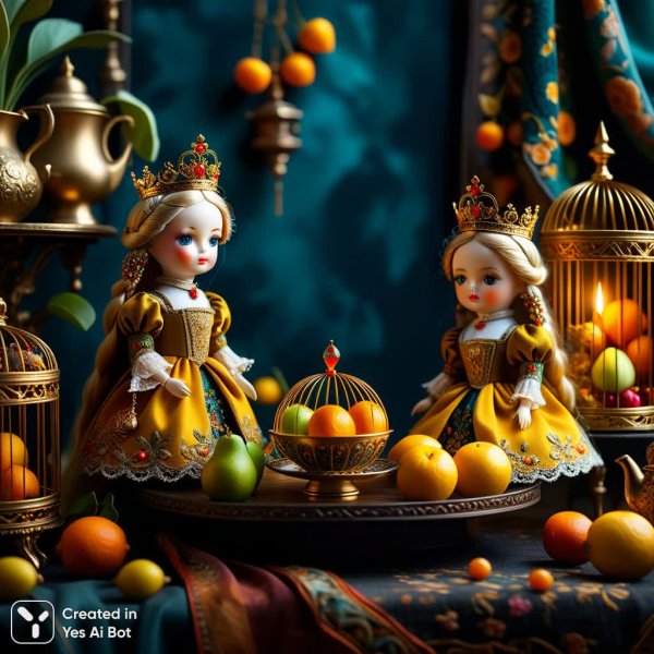 Сюрреалистичная сцена с куклами: волшебство деталей и теплая театральность. Изображение из нейросети Стейбл Дифьюжн