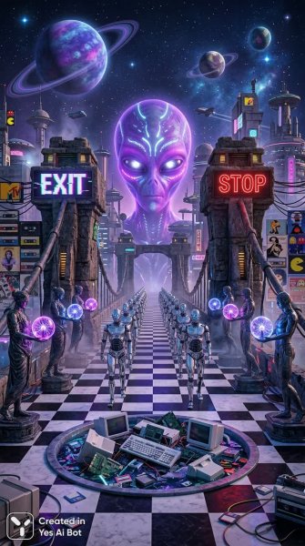 Неоновое пространство: ретро-футуризм и киберпанк в черно-белом мире. Генерация из нейросети NanoBanana