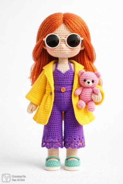 Яркая кукла амигуруми: пляжный стиль и море позитива. Изображение из нейронной сети Sora Images