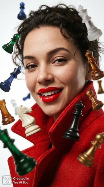 Красное пальто и шахматная партия страсти. Изображение из нейронной сети Нано Банана