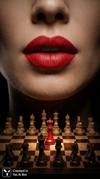 Загадочная красота и шахматная интрига в красном цвете. Нейросеть Nano-Banana