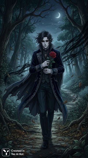 Тень вампира: красота, скорбь и вечное одиночество в темном лесу. Нейросеть Нано Банана