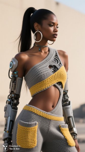 Уличный стиль: дерзкий образ с вязаным сетом и этническими акцентами. Нейросеть QWEN