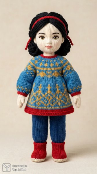 Снежная красотка: вязаный образ в стиле диснея. Нейросеть NanoBanana