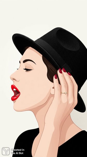 Элегантный портрет с красными губами и стильным акцентом шляпы. Изображение из нейронной сети Nano-Banana