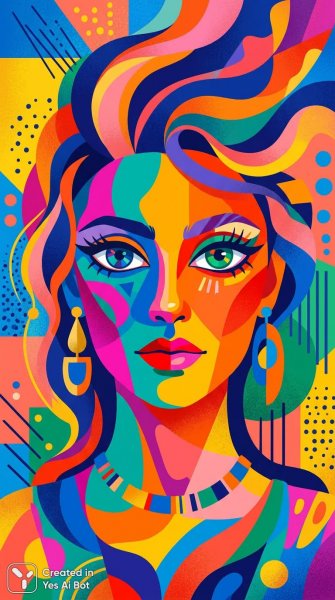 Яркий портрет: абстракция и взгляд, полный энергии современности. Картинка из нейросети Nano-Banana