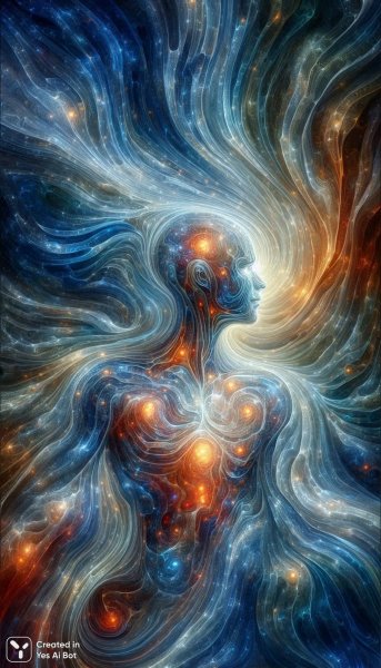 Искусственный интеллект в мерцающем облике света и ртути. Картинка из нейронной сети Dalle-3