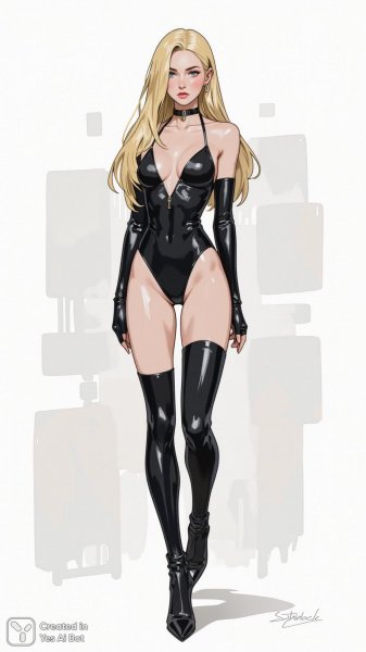 Загадочная блондинка в черном боди и белом пространстве. Нейронная сеть Flux.1