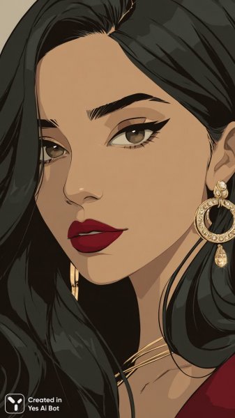 Роскошный портрет с яркой помадой и выразительным макияжем. Генерация из нейросети Миджорни