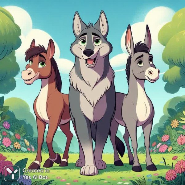 Друзья-зверята на лугу: солнечное настроение в стиле Диснея. Генерация из нейросети Dalle