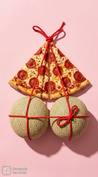 Яркий поп-арт с пиццей и арбузами в стиле минимализм. Нейросеть Нано Банана