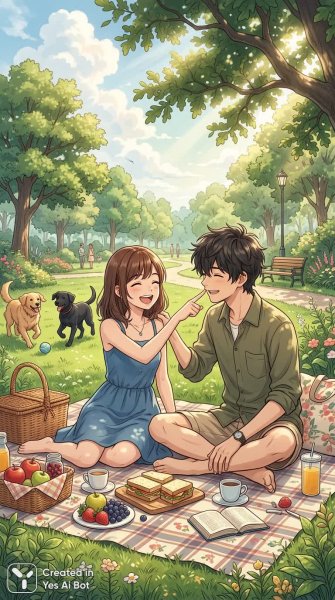 Идиллический пикник: теплота летнего дня и зарождающееся чувство. Генерация из нейросети NanoBanana