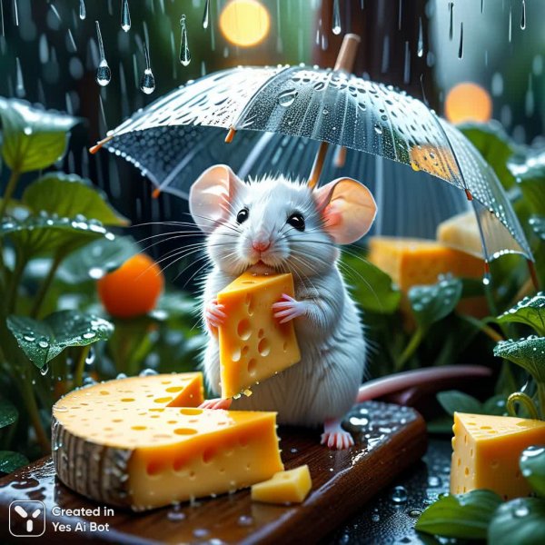 Мышонок под дождем: акварельная сказка о весеннем настроении и кусочке сыра. Нейросеть Stable Diffusion