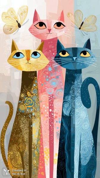 Веселые коты и бабочки: яркая иллюстрация для детской книги. Картинка из нейросети Midjourney