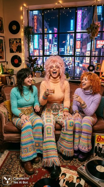 Неоновый шик: Ретро-видение городской дружбы и креативный взрыв. Картинка из нейронной сети Nano Banana