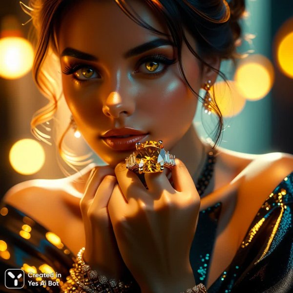 Роскошные украшения: сияние желтого бриллианта в идеальном фокусе. Нейросеть Stable Diffusion