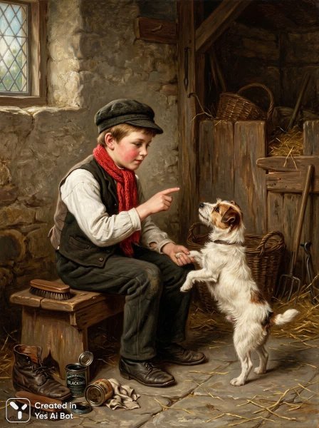 Мальчик и собака: Урок послушания в старинном поместье. Генерация из нейронной сети Нано Банана