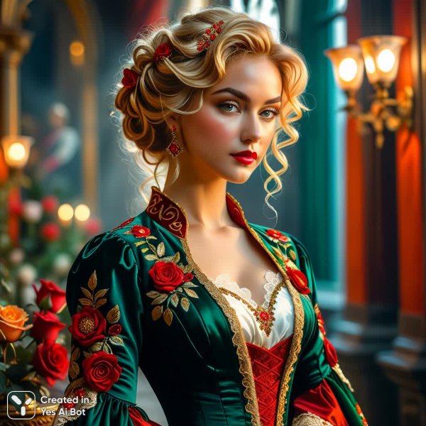 Элегантность эпохи Возрождения: портрет прекрасной женщины в роскошном наряде. Изображение из нейронной сети Stable Diffusion