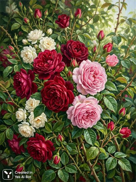 Розовый сад: буйство красок и нежности в деталях. Нейронная сеть Нано Банана