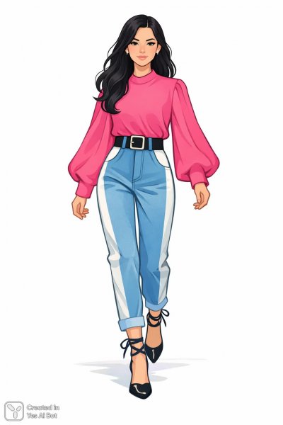 Городской стиль и элегантность: розовый свитер, полосатые брюки и уверенная походка. Генерация из нейросети Sora