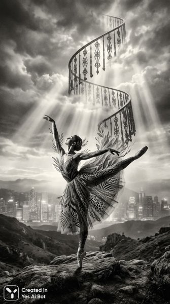 Балерина в облаках: сюрреалистический танец света и тени. Генерация из нейронной сети Нано Банана