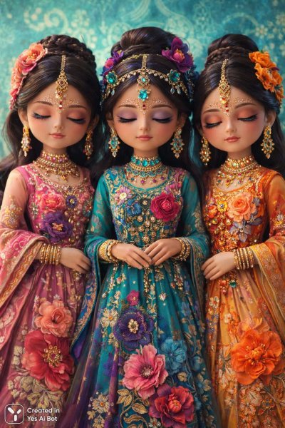 Волшебные индийские куклы в сказочной атмосфере с яркими нарядами и изящными украшениями. Генерация из нейронной сети Sora images Ai