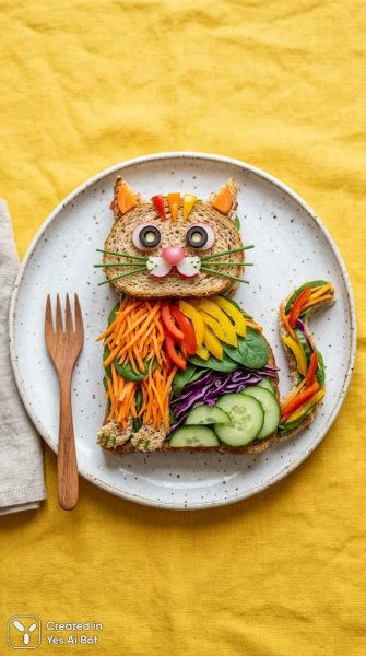 Кошачий сэндвич: яркий деликатес в минималистичном стиле. Генерация из нейронной сети Nano-Banana