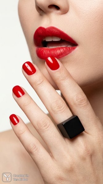 Яркие губы и ногти: минималистичная элегантность в стиле графики. Картинка из нейронной сети Нано Банана