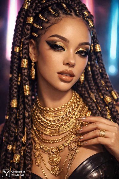 Золотой шик: неоновый портрет современной богини стиля и роскоши. Изображение из нейросети Sora Images