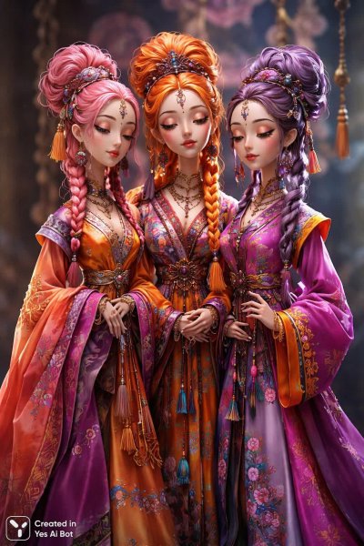 Восточные куклы: красочное великолепие и нежные детали современной иллюстрации. Изображение из нейронной сети Sora Images