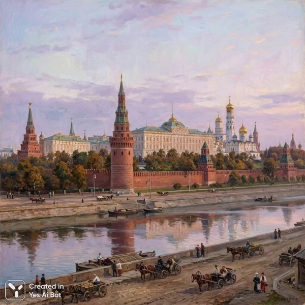 Рассвет над Московским Кремлем: спокойствие и величие русской земли. Картинка из нейронной сети Nano Banana