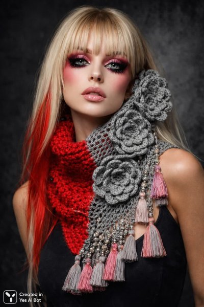 Яркий контраст: вязаный образ в стиле гранж-глам и харадзюку. Изображение из нейросети Sora Images