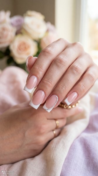 Изысканный французский маникюр с акцентом на элегантные детали и безупречный стиль. Генерация из нейронной сети NanoBanana